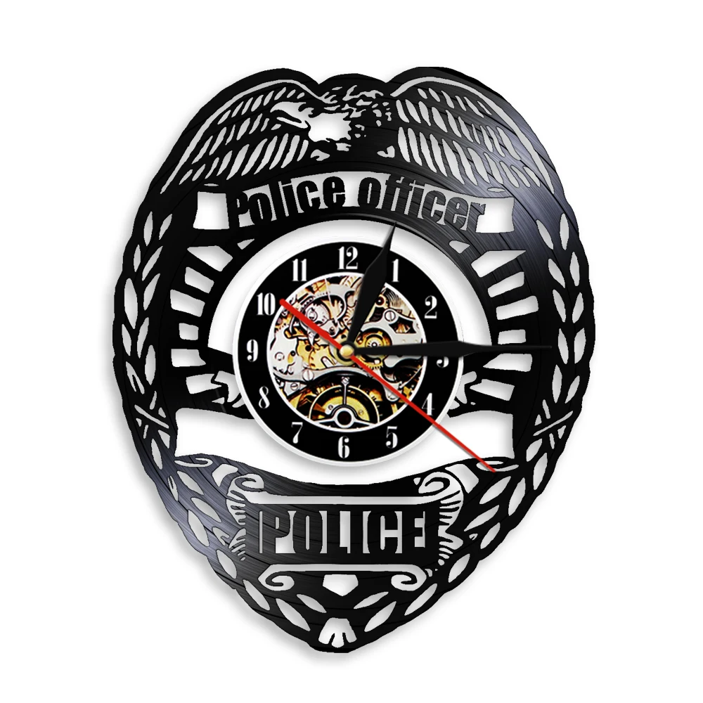 Значок полицейского, настенные декоративные часы, винтажная виниловая пластинка, настенные часы ручной работы, декор, подарок для полицейских