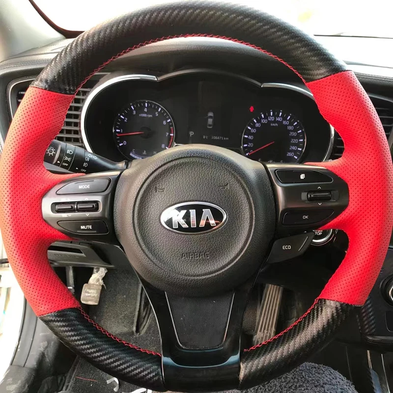 Изготовленная на заказ Кожаная оплетка рулевого колеса автомобиля из углеродного волокна ручной работы для Kia Sorento 2015 2016 2017 2018 Sedona 2015-2019