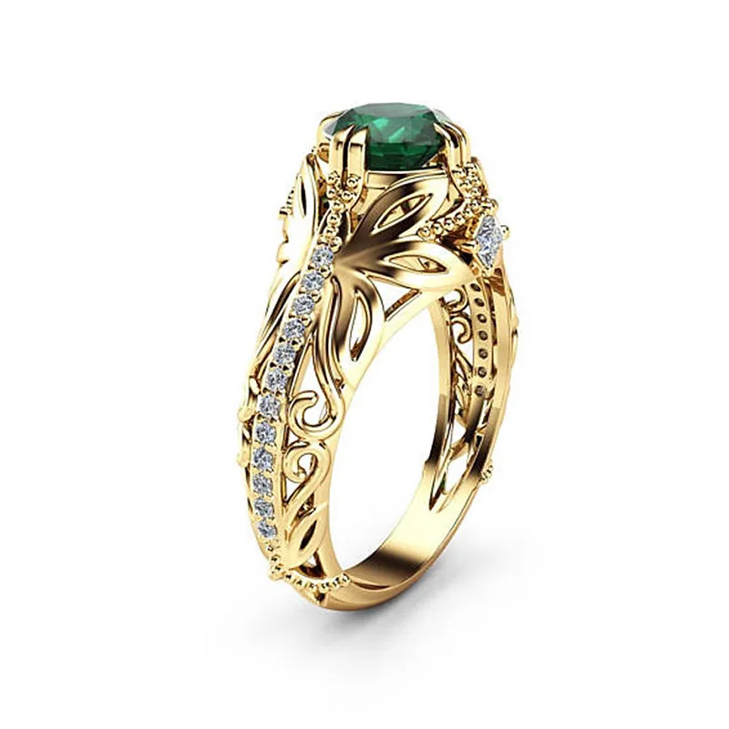 Изысканные Кольца нежного золотого цвета для женщин, модные обручальные кольца с металлической инкрустацией из зеленого и белого камня, ювелирные изделия для помолвки