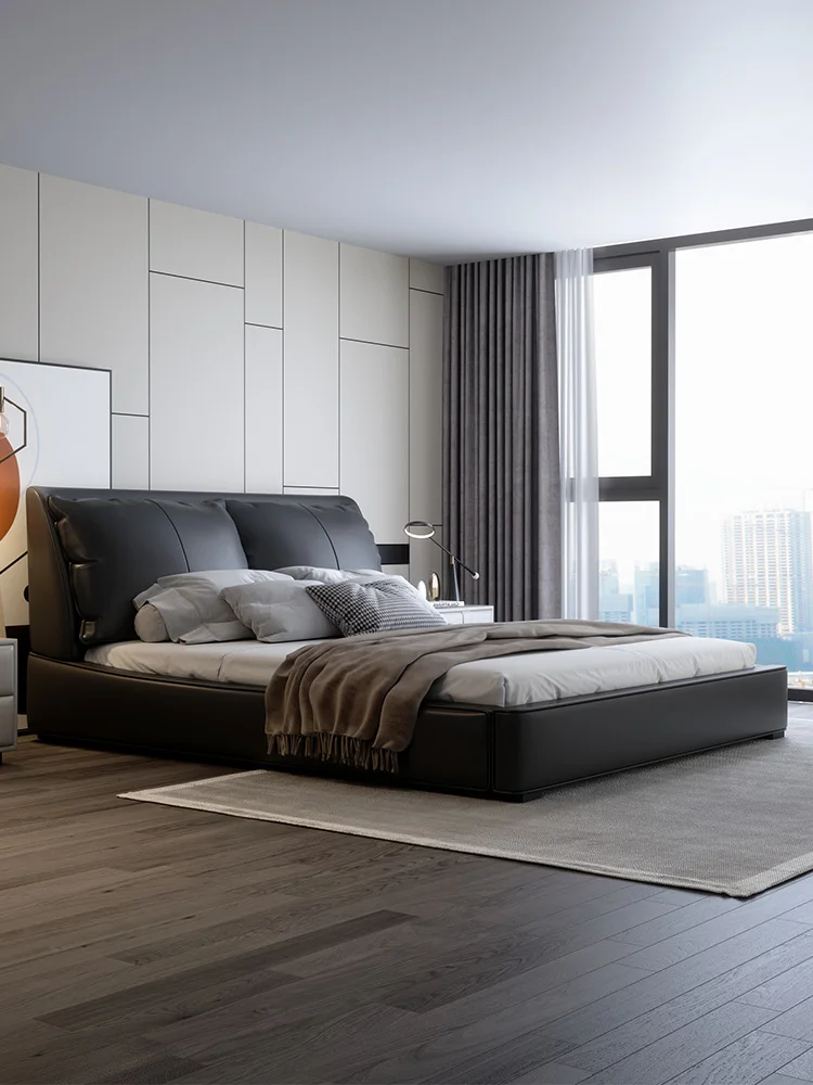Итальянская легкая Роскошная Минималистская кровать из натуральной кожи Nordic Modern Simple Мягкая двуспальная кровать 1,8 м King
