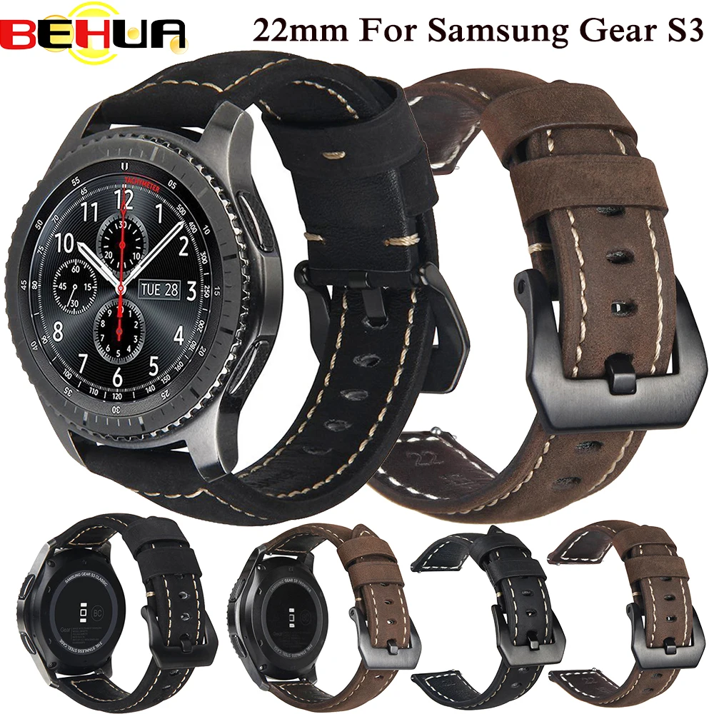 Качественный ремешок из натуральной кожи для Samsung Galaxy Watch 42 мм 46 мм с универсальной черной пряжкой, Быстрозаменяемые ремешки