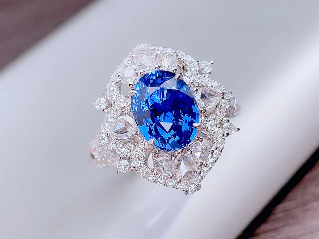 Кольцо с синим сапфиром HJY GUILD 3,05 карата из настоящего золота 18 карат, натуральный Неотапливаемый Васильково-голубой Сапфир, Драгоценный Камень С Бриллиантами, Женское кольцо с камнем