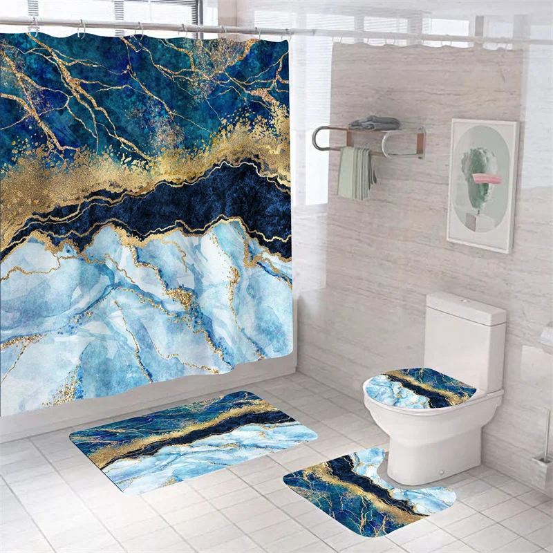 Комплект штор для душа из мрамора, занавеска для ванной из полиэстеровой ткани, современный стиль, текстура с принтом, накладка для унитаза, декор для ванной комнаты
