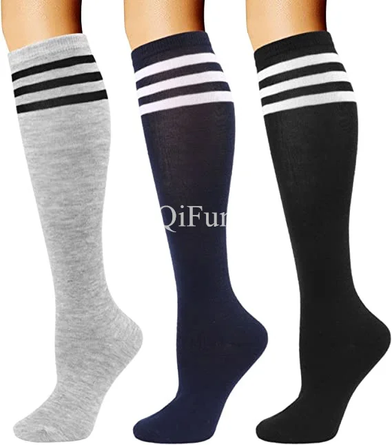 Компрессионные носки Черно-белые полосатые носки Футбольные носки Lolita Длинные носки Kawaii Косплей Теплые Чулки до колен