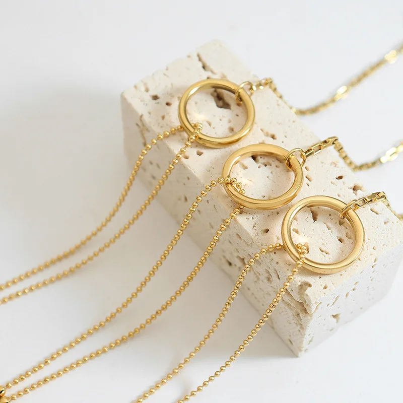 Корейский Простой браслет-цепочка с геометрическим сращиванием кругов из нержавеющей стали, водонепроницаемые ювелирные изделия из золота 18 Карат с покрытием для женщин