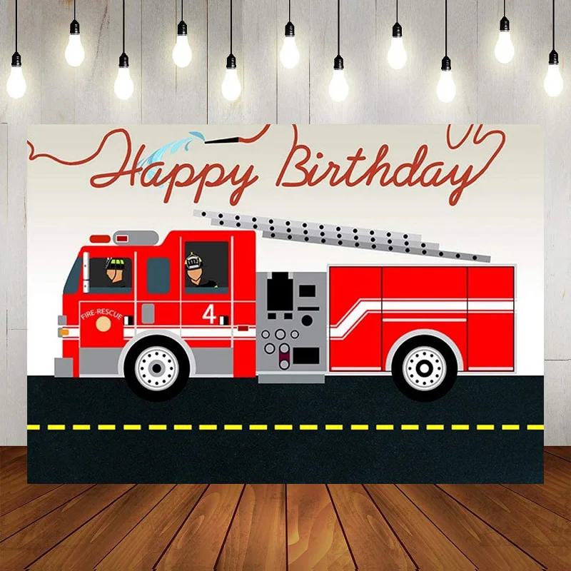 Кочегар на День рождения, Пожарный, Пожарная машина, фон для фотосъемки, украшение для вечеринки по случаю Дня рождения, баннер для фотографий