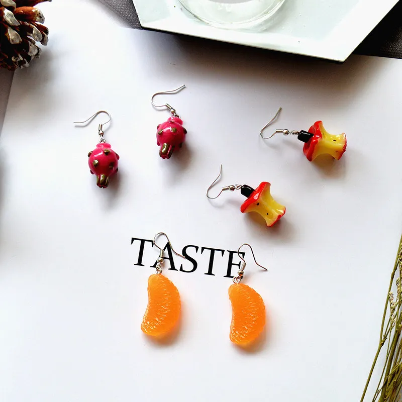 Креативные серьги-подвески с фруктами, Персонализированные аксессуары из смолы Apple Orange, ушной крючок ручной работы, Женские украшения, подарки для нее