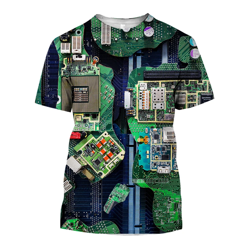 Летние топы с короткими рукавами, Модная футболка с 3D-принтом с электронным чипом, крутая футболка с рисунком печатной платы Для мужчин, трендовые футболки в стиле хип-хоп