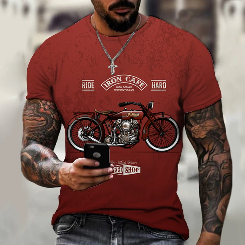 Летняя винтажная мужская футболка в стиле мотоциклетный панк, повседневная футболка Tide с коротким рукавом Speed Dry, топ в стиле харадзюку с 3D HD принтом, крутая одежда в стиле хип-хоп