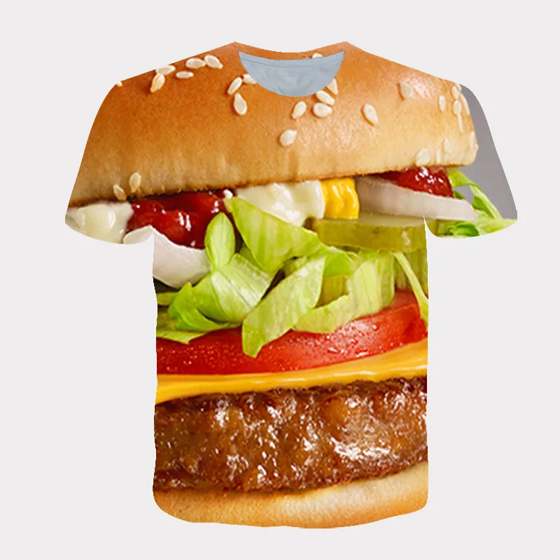 Летняя мужская футболка в стиле хип-хоп с изображением еды, креативный забавный 3D топ, повседневный стейк, десерт, новинка, рубашка
