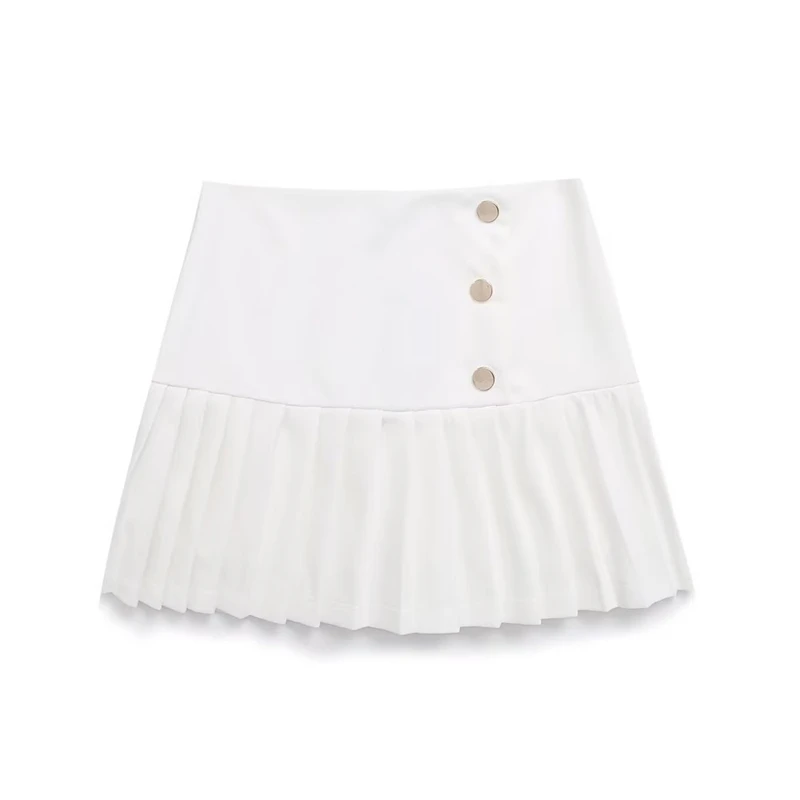 Летняя Новая модная повседневная тонкая белая юбка трапециевидной формы с высокой талией, широкие плиссированные короткие мини-юбки