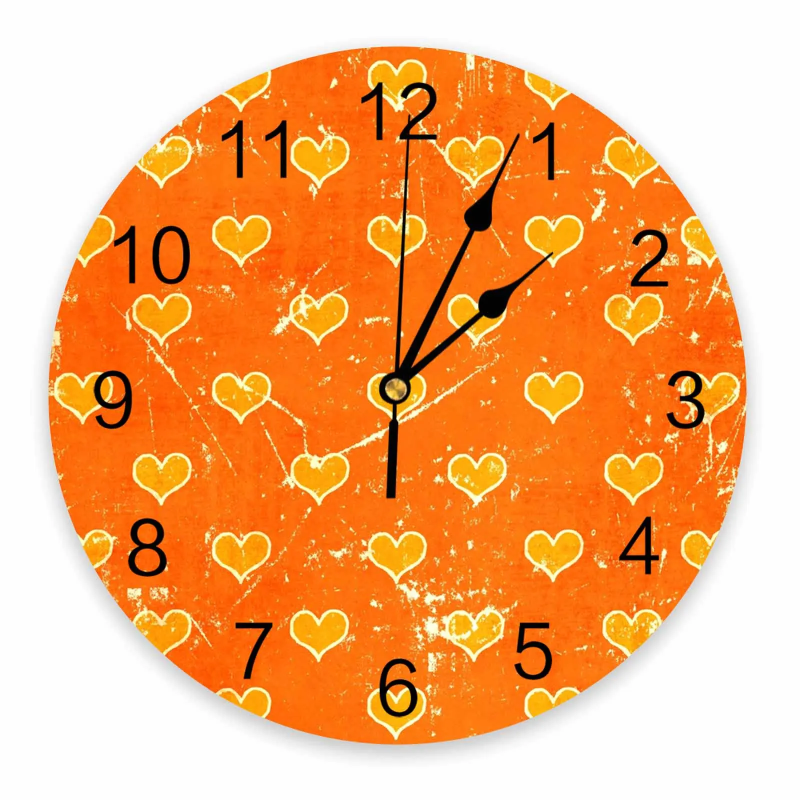 Люблю Ретро потрепанную текстуру Декоративные Круглые настенные часы Дизайн с арабскими цифрами, не тикающие Спальни Ванная комната Большие настенные часы