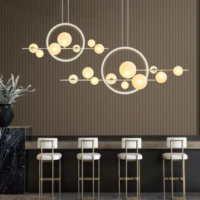 Люстры для столовой, Креативная кофейня, длинная подвесная лампа, современный Стеклянный шар, Дизайнерский светодиодный подвесной светильник