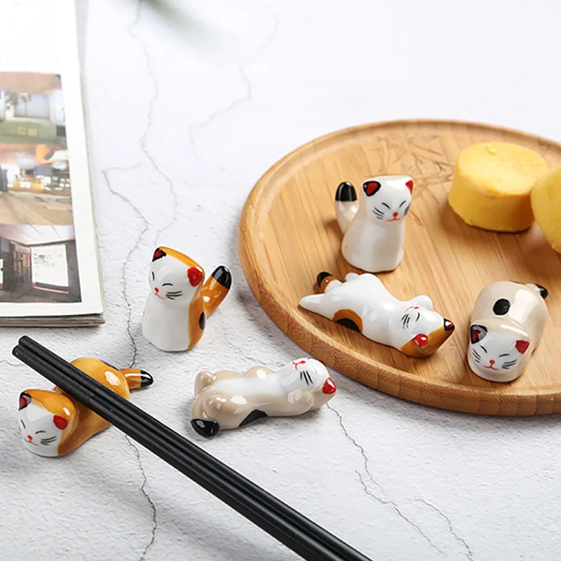 Милый Мультяшный Кот Керамический Держатель для палочек для еды Подставка для палочек для еды Практичная Модная Кухонная Посуда Посуда в Японском стиле