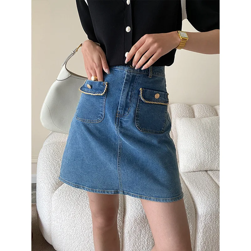 Модная женская джинсовая юбка синего цвета, Летние Сексуальные мини-юбки