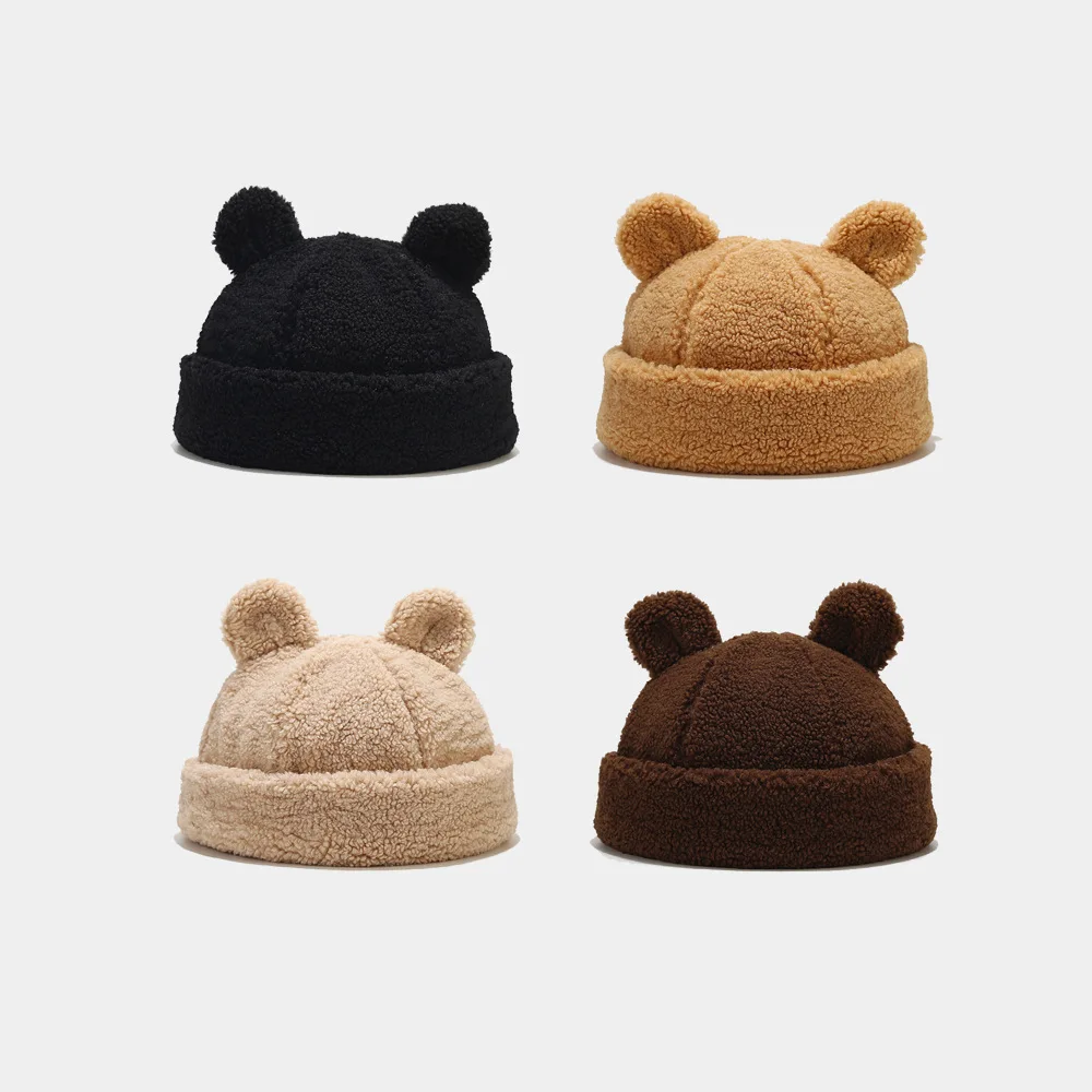 Модная Корейская версия женской осенне-зимней вязаной шапки с милыми медвежьими ушками по окружности, свободные теплые шапочки с черепом