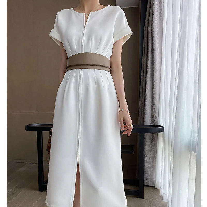 Модная Новая скульптура 2023 года Белая чайная юбка Очарование Дизайна в стиле богини, ощущение стройности и длинное летнее платье