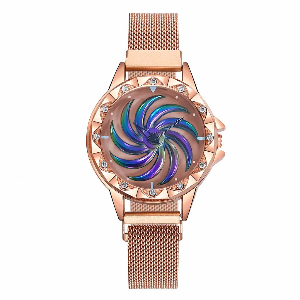 Модные женские фиолетовые часы с магнитной пряжкой, стильный вращающийся циферблат, женские наручные часы, женские маленькие часы Без логотипа, часы с побрякушками.