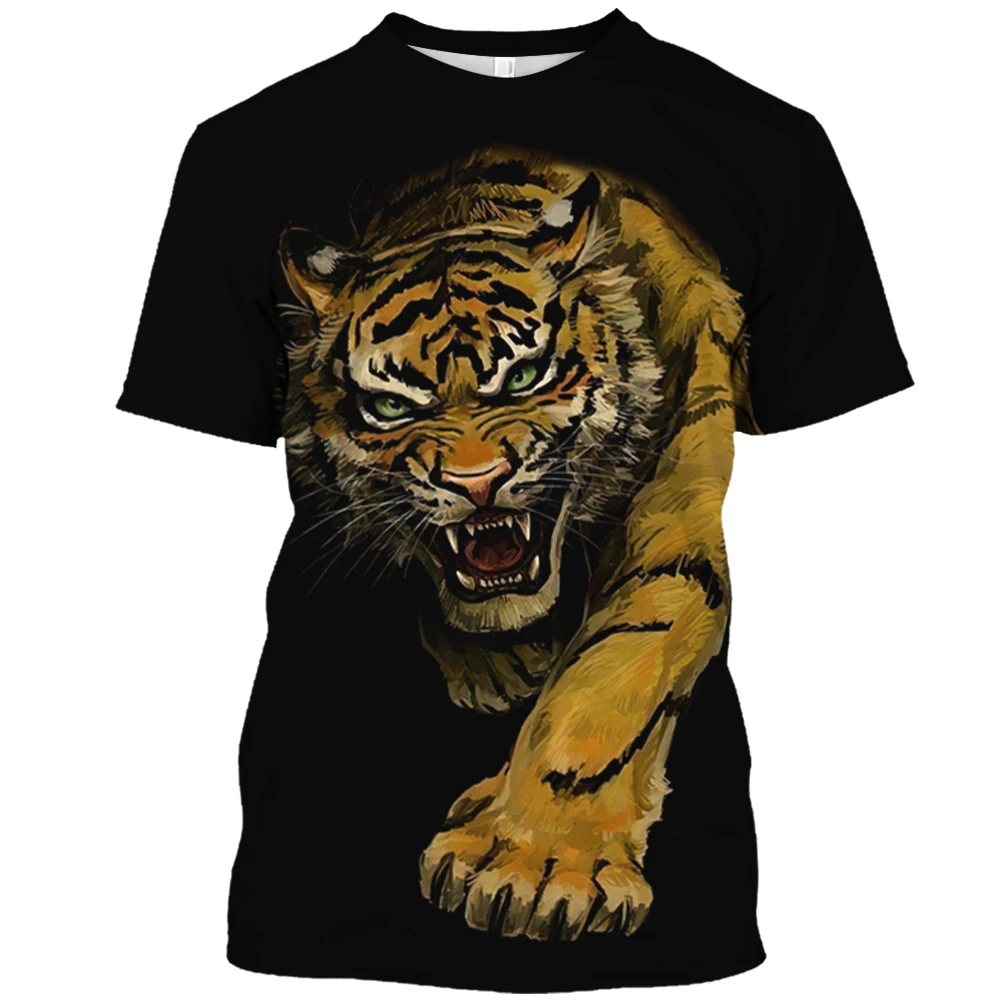 Модные футболки с изображением животных, мужская футболка с 3D-принтом тигра, футболка оверсайз с коротким рукавом, повседневные топы с круглым вырезом, уличная одежда в стиле панк