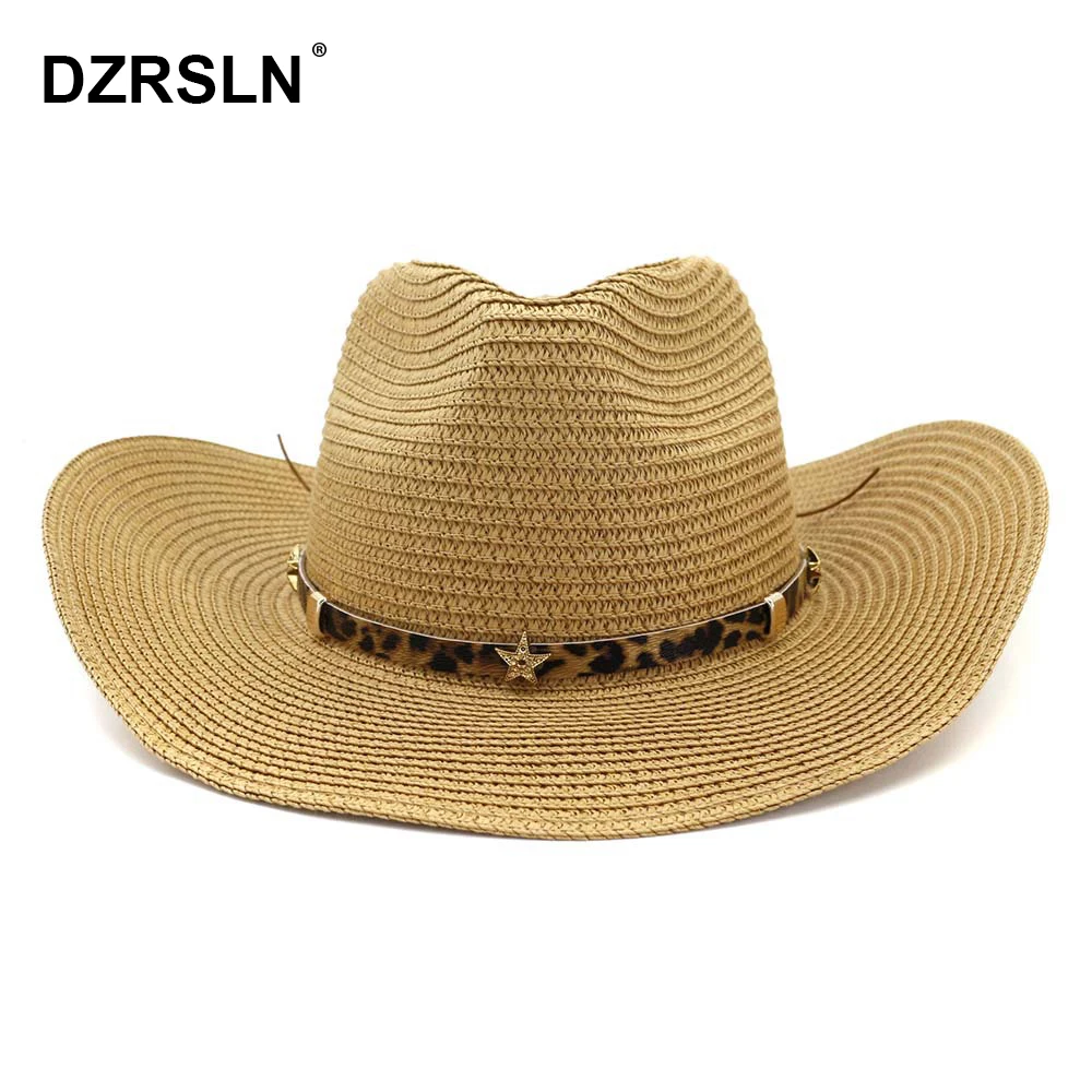 Мужская джинсовая летняя соломенная шляпа со звездами, ковбойская шляпа в западном стиле, женская модная тканая пляжная шляпа для отдыха на море с солнцезащитным кремом.