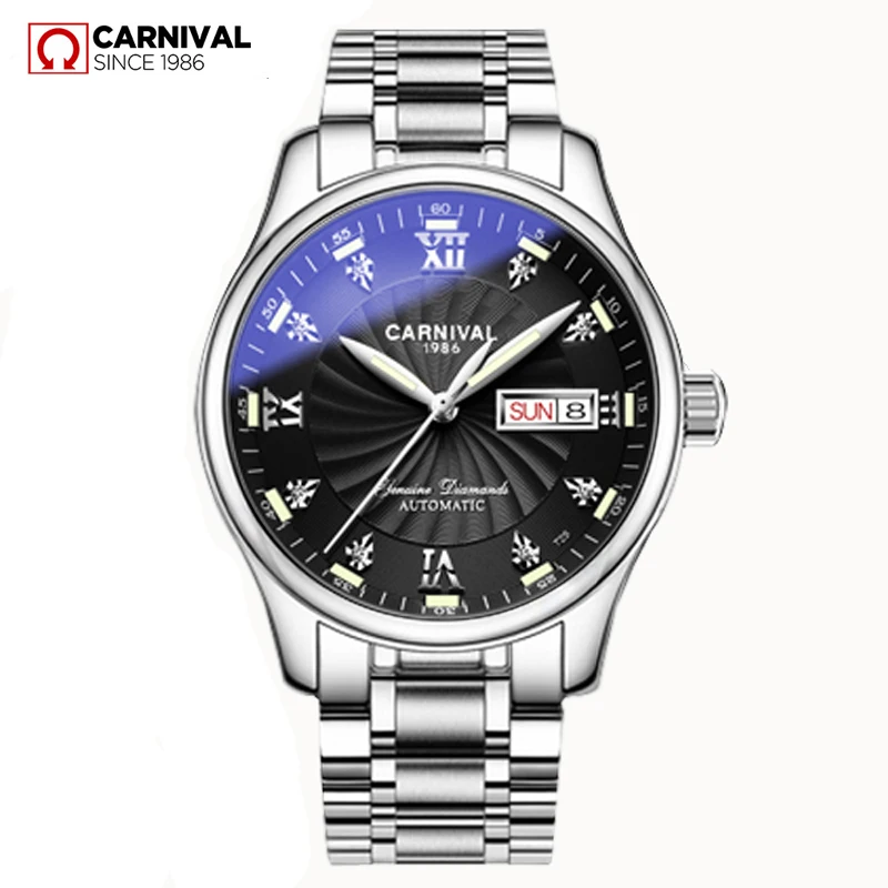 Мужские часы люксового бренда Swiss CARNIVAL, светящиеся 3ATM, Водонепроницаемые Автоматические Механические Стальные часы MIYOTA Relogios Masculino