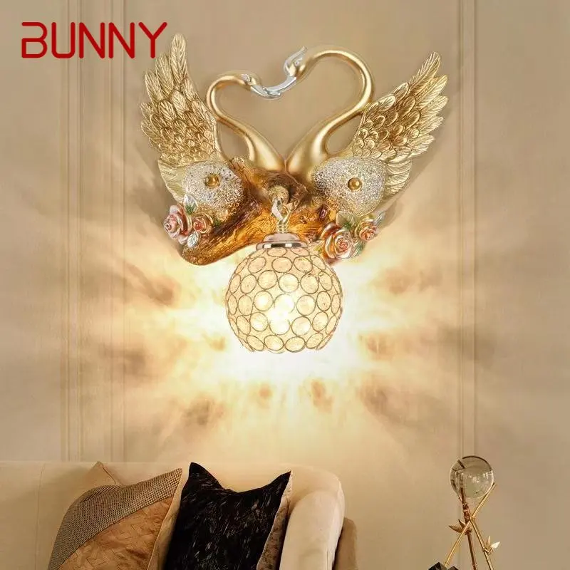 Настенные светильники BUNNY Modern Indoor Swan LED Gold Creative Luxury Sconce Lamp для декора дома, гостиной, коридора отеля