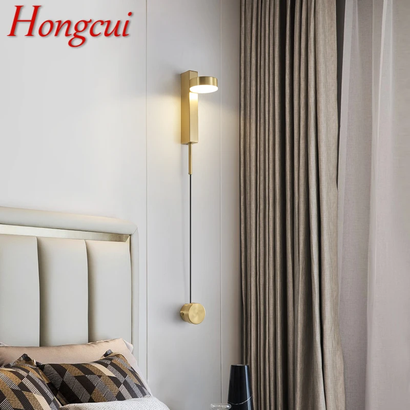 Настенный светильник Hongcui Nordic Brass LED 3 цвета, креативный простой золотой прикроватный светильник-бра для дома, гостиной, спальни