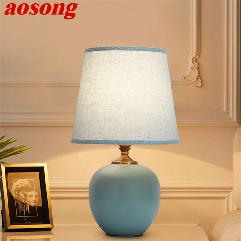 Настольная лампа с сенсорным затемнением AOSONG, современный керамический настольный светильник, декоративный для домашней спальни