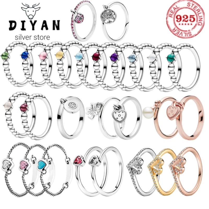 Новое популярное кольцо из стерлингового серебра 925 пробы, Двенадцатимесячный камень, кольцо из бисера с кристаллом Для женщин, ювелирные изделия, подарок на день рождения