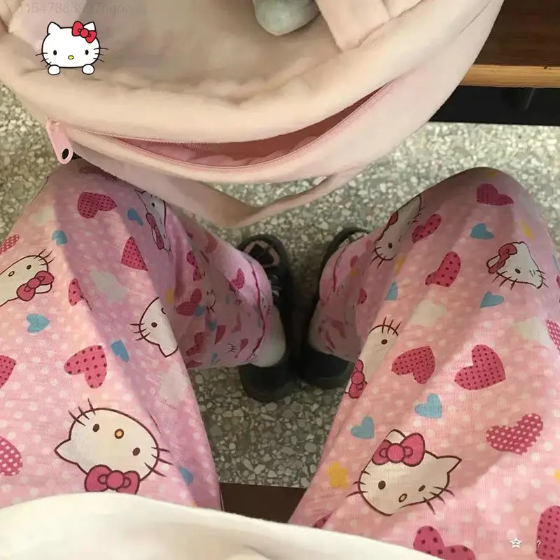 Новые брюки с мультяшным принтом Hello Kitty, повседневные милые домашние брюки, Уличные брюки, Летняя уличная одежда в корейском стиле Kawaii Girl