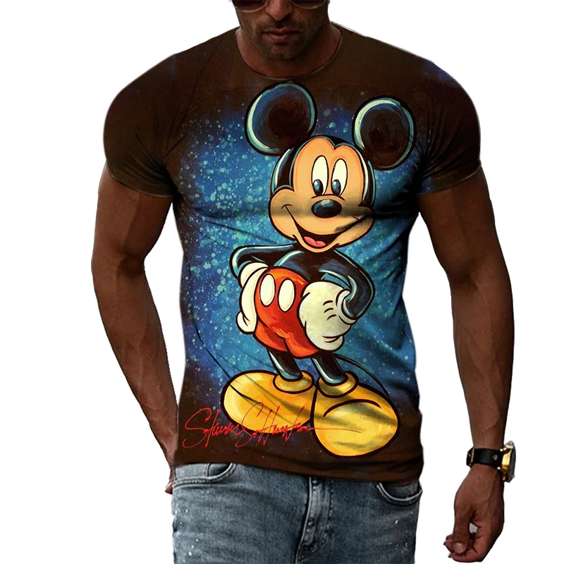 Новые футболки с 3D принтом Микки Мауса из мультфильма Диснея для мальчиков и девочек, модная уличная одежда, крутые топы