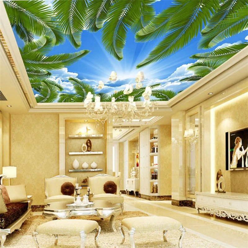 Обои wellyu на заказ 3d обои Ультра Солнечный свет, Голубое небо, Белое облако, Кокосовая пальма, Небо, потолок в спальне, роспись в зените, обои для стен