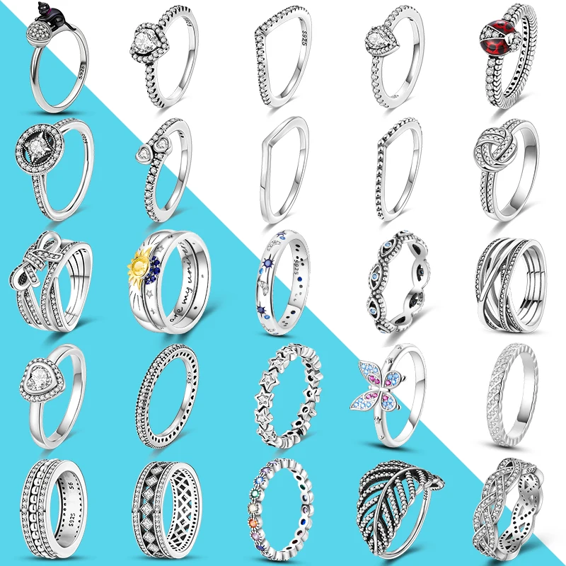 Обручальное кольцо из серебра 925 пробы для женщин Infinite Flower Princess с поперечными рычагами и сердечками, обручальные кольца для пальцев, популярные Anillo