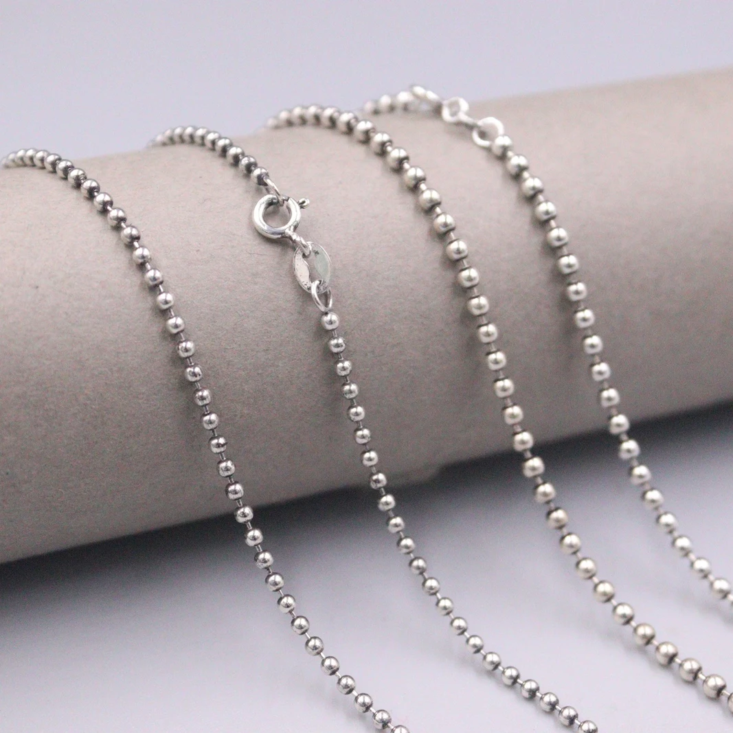 Ожерелье из настоящего серебра 925 пробы для женщин, цепочка из круглых мелких бусин 2 мм/2,5 мм, цепочка для свитера 20 дюймов