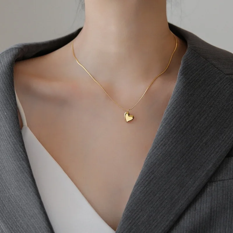 Ожерелье с подвеской в виде сердца из нержавеющей стали 316L золотого цвета для женщин, Новая простая цепочка на шею для девочек, Ювелирные изделия, подарки, аксессуары