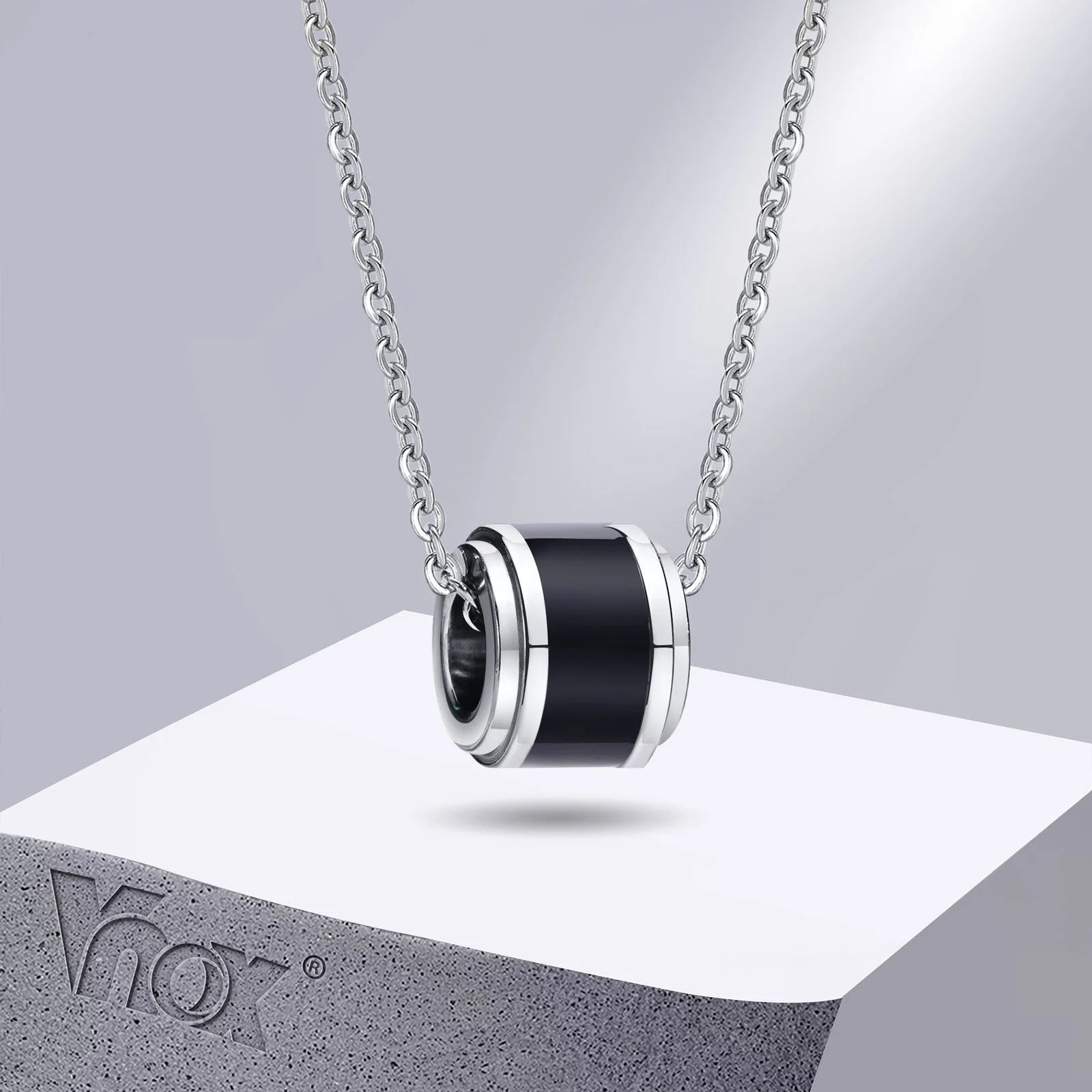 Ожерелья Vnox геометрические пробка для мужчин, круглый круг из нержавеющей стали кулон с цепочкой 2мм коробка, случайный счастливый бисер мальчик воротник