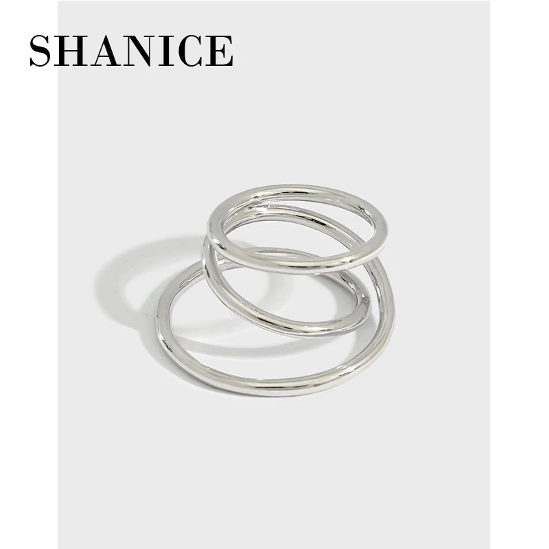 Открытое кольцо SHANICE S925 из стерлингового серебра ins, нишевое минималистичное трехуровневое кольцо-перекрещивающееся кольцо для женщин, круглые полированные кольца для заявления