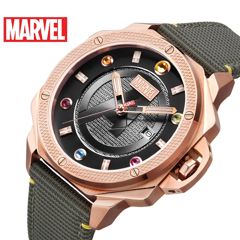 Официальные мужские кварцевые часы Disney Marvel Avengers водонепроницаемые rhistone со светящимся календарем из нержавеющей стали 9062 Relogio Masculino