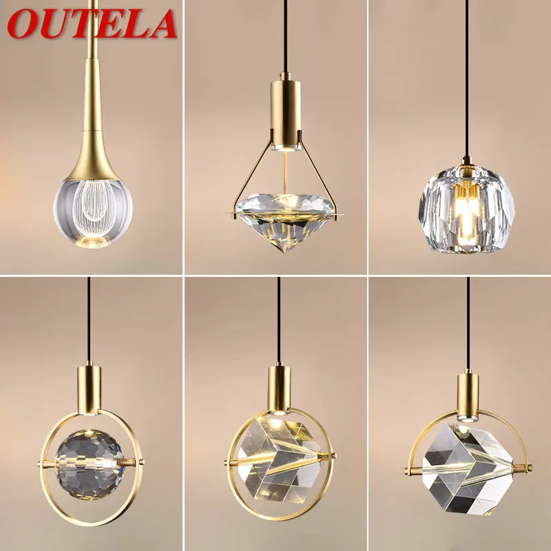 Подвесной светильник OUTELA Nordic Brass LED Современная Просто Креативная Винтажная хрустальная Люстра для дома, столовой, спальни