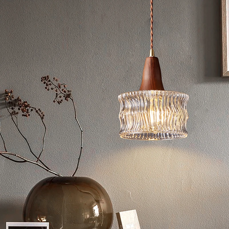 Подвесные светильники из орехового стекла, современная люстра с водной рябью для столовой, спальни, Nordic Прикроватная подвесная лампа, подвесной светильник для помещений