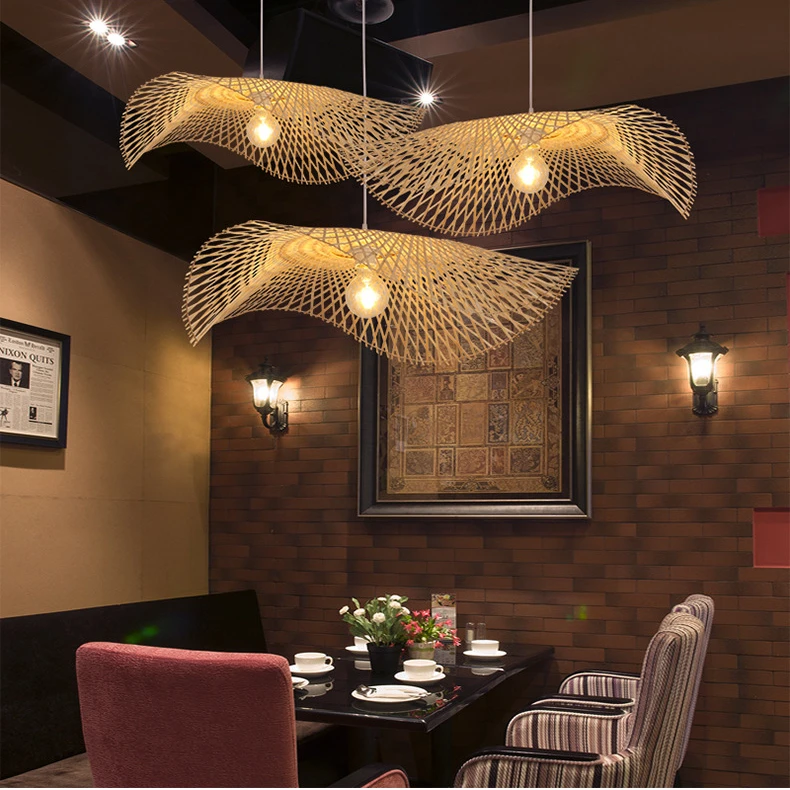 Подвесные светильники Светильники с цоколем E27 Декоративная бамбуковая плетеная люстра с одной головкой подвесной потолочный светильник для гостиной