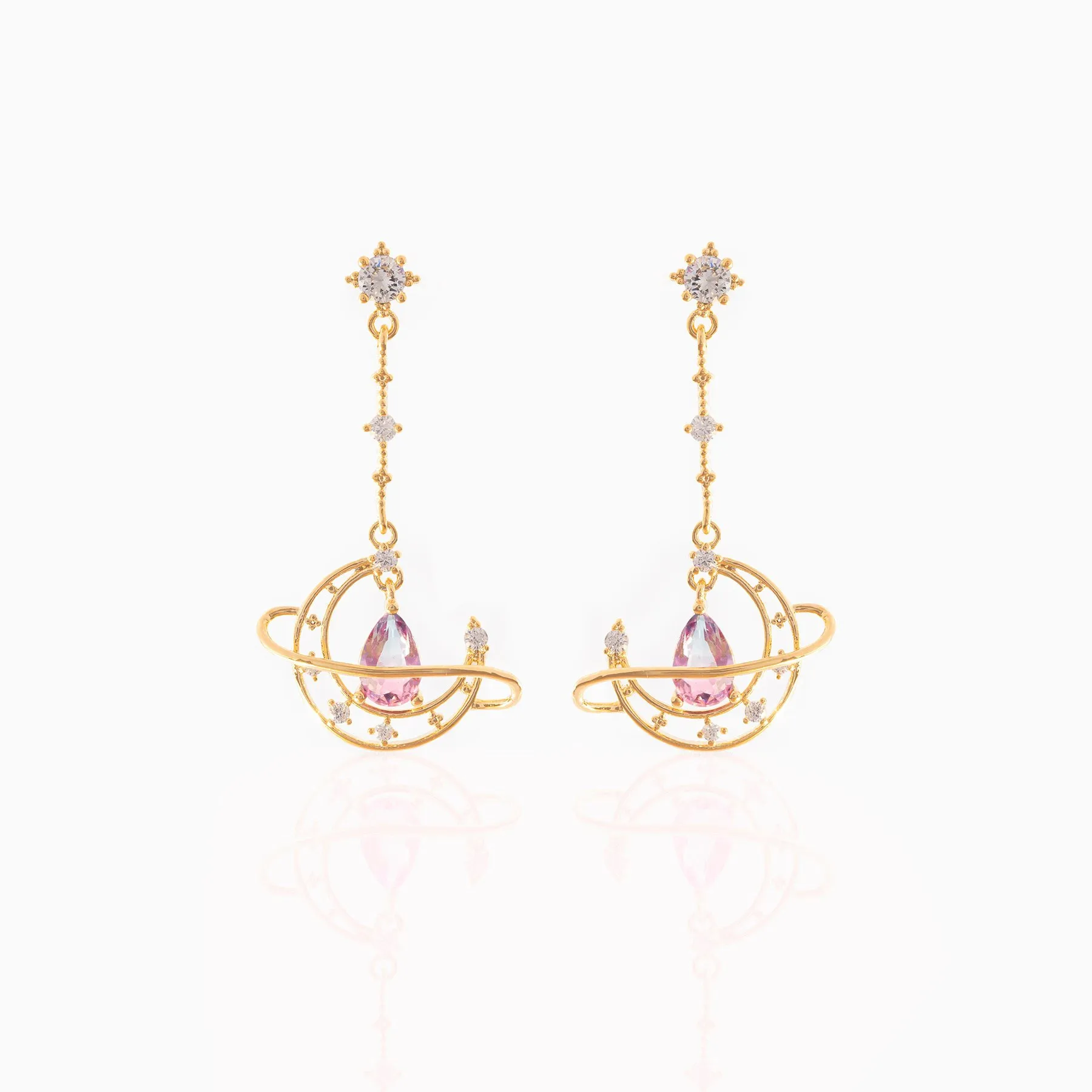 Позолоченные новые серьги Ins с полой Луной для женщин, милые розовые серьги-гвоздики с цирконом в форме капли воды, Модный эстетичный ювелирный подарок