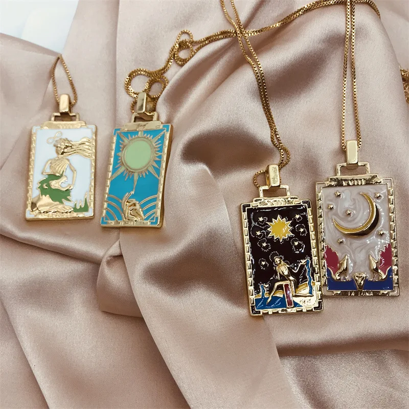 Покрытое медью 18-каратное золото, модное винтажное ожерелье с подвеской в виде картины маслом, карта Таро