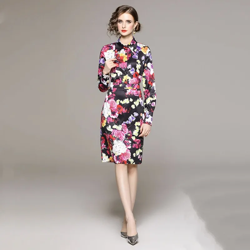 Популярный и красивый пасторальный цветочный комплект OL Set Рубашка в стиле знаменитостей, облегающая ягодицы, юбка в один шаг, винтажное платье, комплект из двух предметов