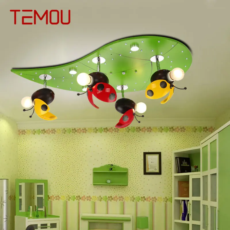 Потолочный светильник TEMOU Children's Ladybug LED Creative Cartoon Light для дома, детской комнаты, детского сада с дистанционным управлением