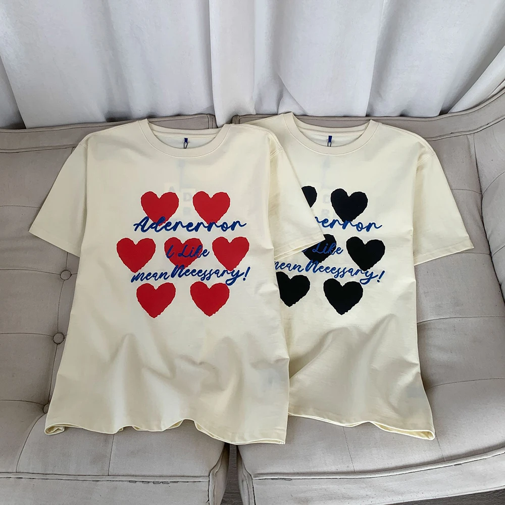 Рабочая вышивка с буквенным принтом Love Heart, женская футболка, Летний пуловер с коротким рукавом, Винтажный Классический повседневный женский топ