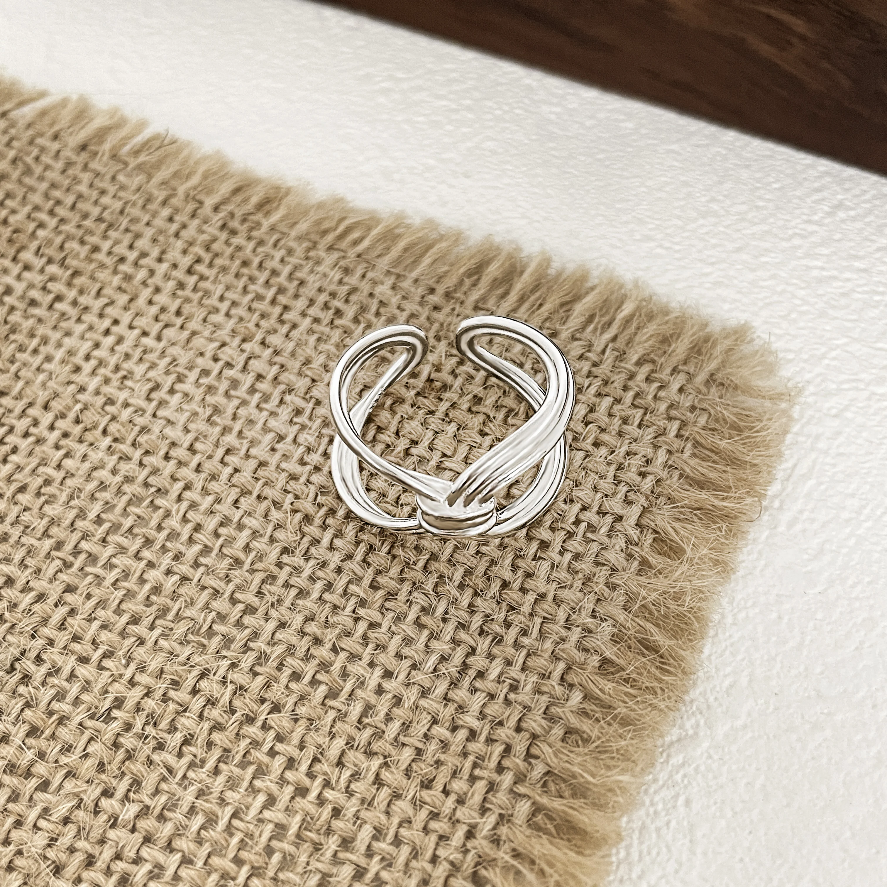 Регулируемое кольцо из серебра 925 пробы с минималистичным узлом для женщин, простое кольцо для пары, подарок для вечеринок, Полое Открывающееся кольцо