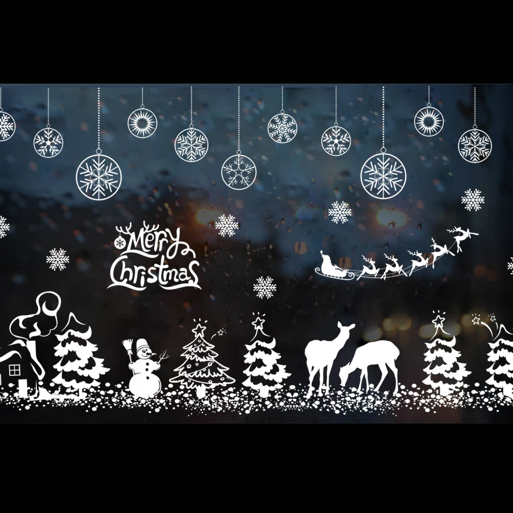 Рождественская наклейка на стену, витрина, стеклянная наклейка, декор, подвесная погремушка, колокольчик, снежинка, олень, Санта-Клаус, папель де пареде