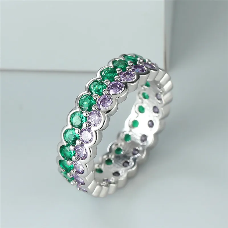 Роскошное Зеленое Фиолетовое кольцо с циркониевым камнем, Женское Хрустальное кольцо, Винтажные Серебряные Обручальные кольца для женщин