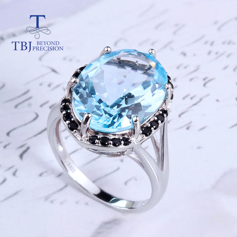 Роскошное кольцо с натуральным небесно-голубым топазом, кольцо из стерлингового серебра 925 пробы, изысканные ювелирные изделия, женская юбилейная вечеринка, банкет
